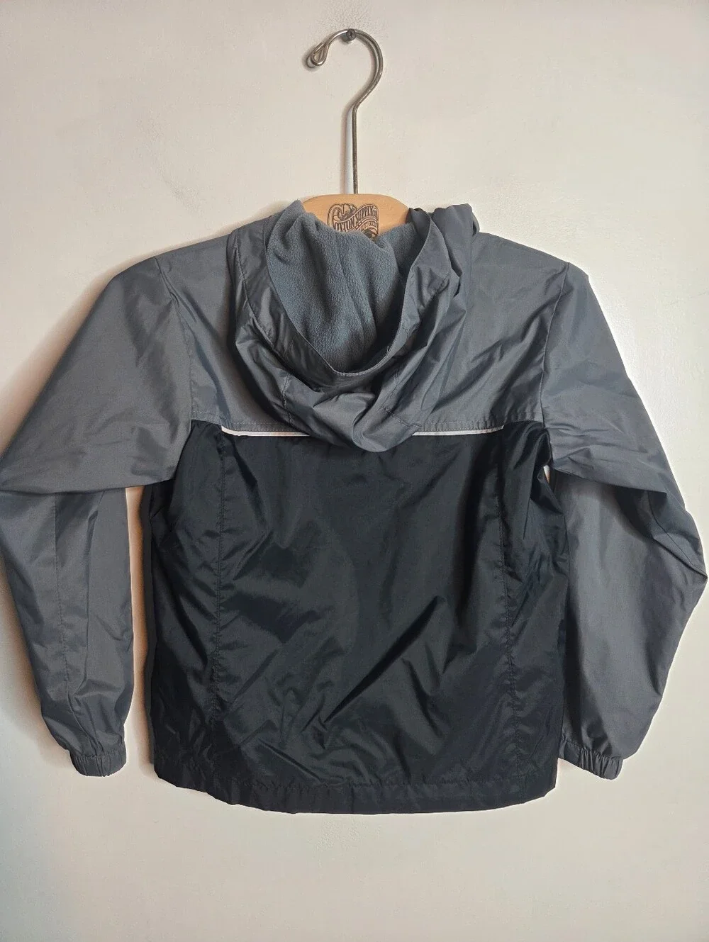Columbia Kids XS Hooded Rain Jacket Windbreaker Gray Navy Fleece Lined